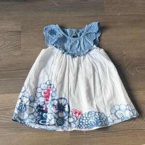 Catimini baby girl blue chambray and cotton floral embroidered dress 6 months